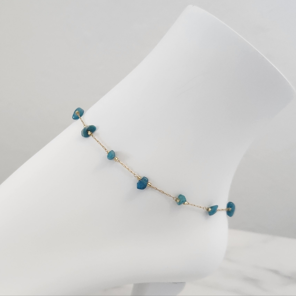 Dainty Minimalist Tuquoise Stone Stainless Steel Gold Plated Anklet Bracelet - Picture 4 of 13